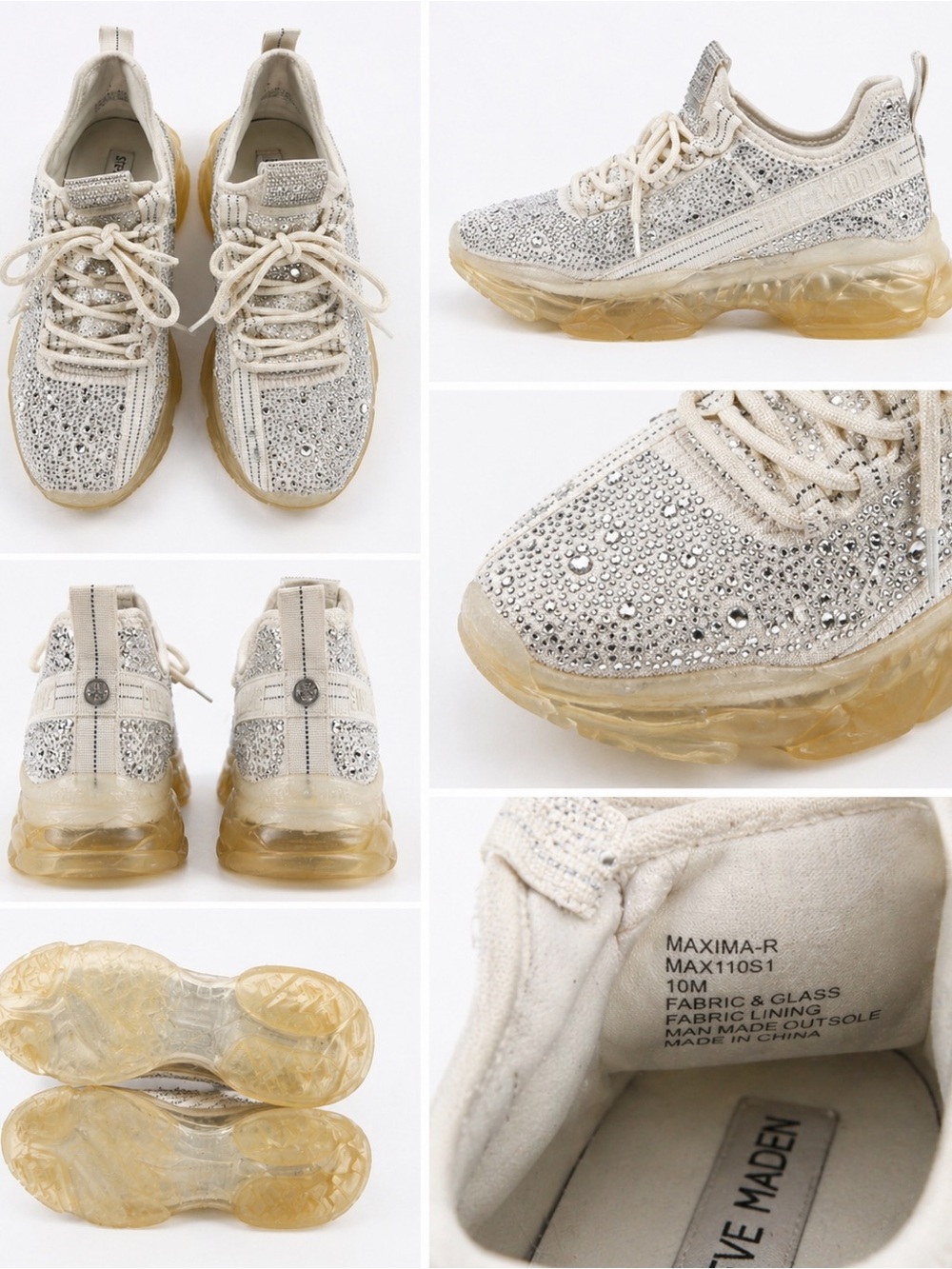 Steve Madden Maxima-R Rhinestone Sneakers White Chunky Platform Size 10 - Picture 4 of 7